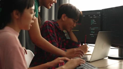 Slow motion back end software developer engineer writing code. Burgeoning Stock Footage 274414101