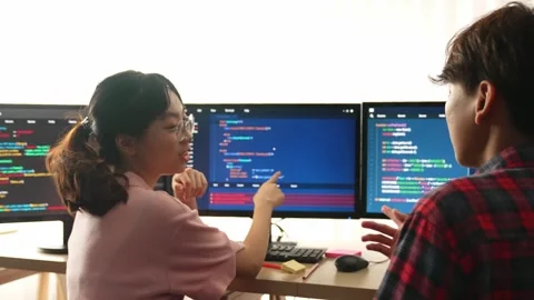 Slow motion back end software developer engineer writing code. Burgeoning Stock Footage 274593732