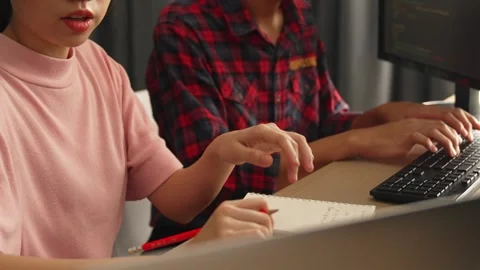 Slow motion back end software developer engineer writing code. Burgeoning Stock Footage 274594520