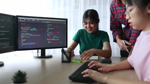 Slow motion back end software developer engineer writing code. Burgeoning Stock Footage 274982260