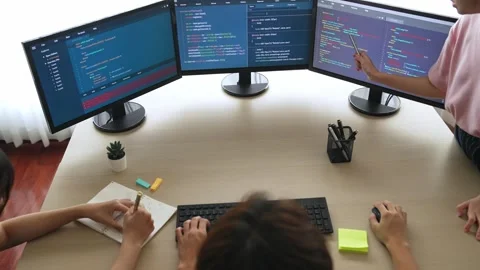 Slow motion back end software developer engineer writing code. Burgeoning Stock Footage 275012688