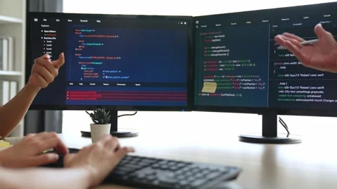 Slow motion back end software developer engineer writing code. Burgeoning Stock Footage 275088460