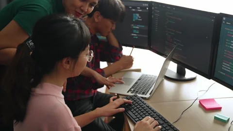 Slow motion back end software developer engineer writing code. Burgeoning Stock Footage 275197127