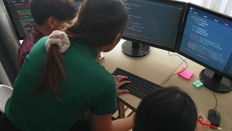 Slow motion back end software developer engineer writing code. Burgeoning Stock Footage 275486326