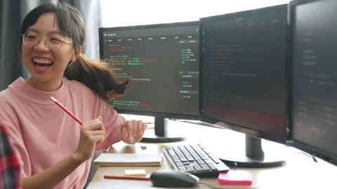 Slow motion back end software developer engineer writing code. Burgeoning Stock Footage 275559044