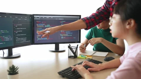 Slow motion back end software developer engineer writing code. Burgeoning Stock Footage 275875989