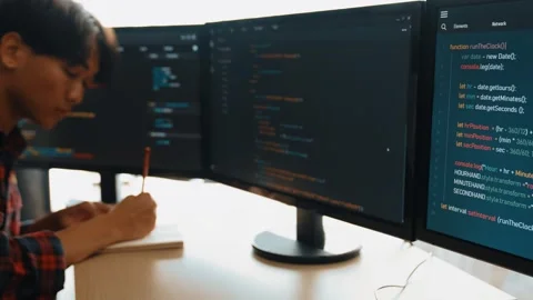 Slow motion back end software developer engineer writing code. Burgeoning Stock Footage 276380601