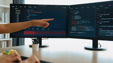Slow motion back end software developer engineer writing code. Burgeoning Stock Footage 276436693