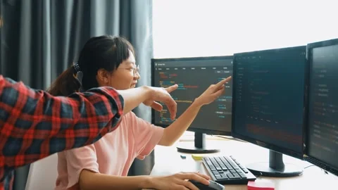 Slow motion back end software developer engineer writing code. Burgeoning Stock Footage 276568446