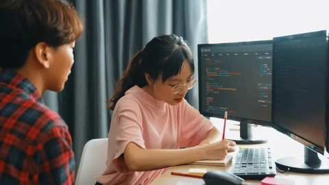 Slow motion back end software developer engineer writing code. Burgeoning Stock Footage 276668833