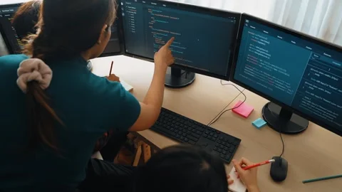 Slow motion back end software developer engineer writing code. Burgeoning Stock Footage 277028850