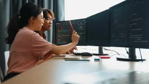 Slow motion back end software developer engineer writing code. Burgeoning Stock Footage 277029002
