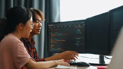 Slow motion back end software developer engineer writing code. Burgeoning Stock Footage 277092380