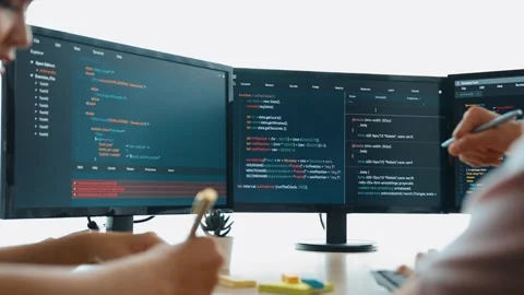 Slow motion back end software developer engineer writing code. Burgeoning Stock Footage 277096629