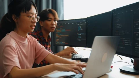 Slow motion back end software developer engineer writing code. Burgeoning Stock Footage 277218818
