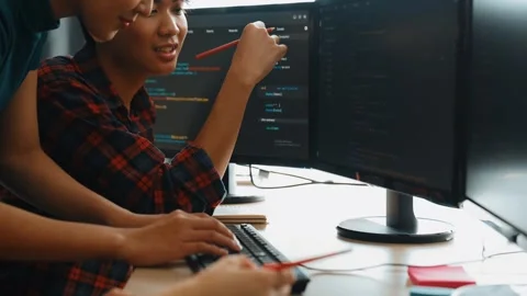 Slow motion back end software developer engineer writing code. Burgeoning Stock Footage 277248135