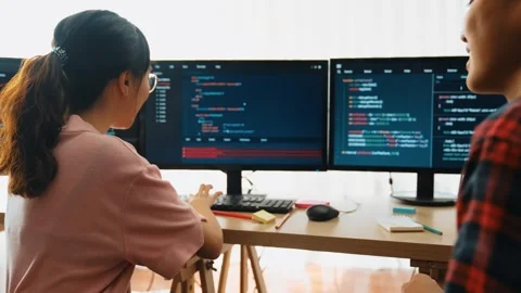 Slow motion back end software developer engineer writing code. Burgeoning Stock Footage 277435064