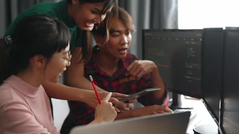 Slow motion back end software developer engineer writing code. Burgeoning Stock Footage 277912428