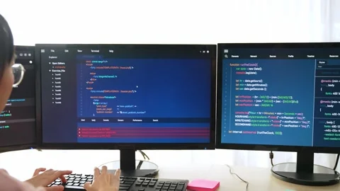 Slow motion back end software developer engineer writing code. Burgeoning Stock Footage 278127615
