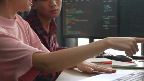 Slow motion back end software developer engineer writing code. Burgeoning Stock Footage 278546086