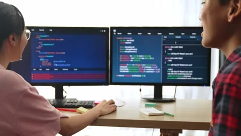 Slow motion back end software developer engineer writing code. Burgeoning Stock Footage 278621172