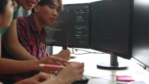 Slow motion back end software developer engineer writing code. Burgeoning Stock Footage 278689467