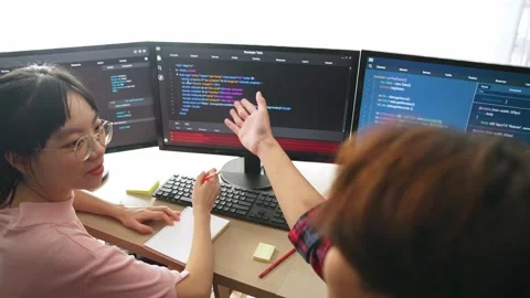 Slow motion back end software developer engineer writing code. Burgeoning Stock Footage 278932760