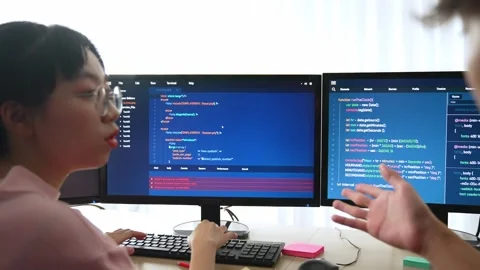 Slow motion back end software developer engineer writing code. Burgeoning Stock Footage 278932777