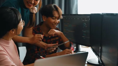 Slow motion back end software developer engineer writing code. Burgeoning Stock Footage 279342418