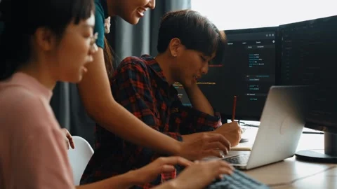 Slow motion back end software developer engineer writing code. Burgeoning Stock Footage 279594315