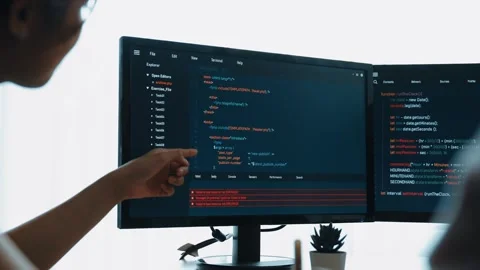 Slow motion back end software developer engineer writing code. Burgeoning Stock Footage 280073280