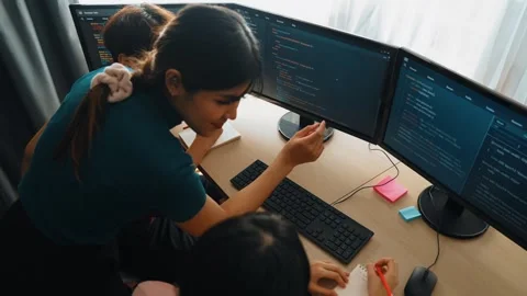 Slow motion back end software developer engineer writing code. Burgeoning Stock Footage 280073615