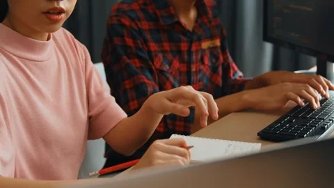 Slow motion back end software developer engineer writing code. Burgeoning Stock Footage 280273474