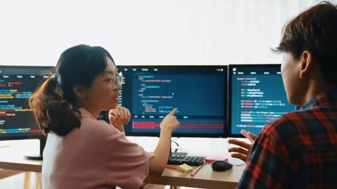 Slow motion back end software developer engineer writing code. Burgeoning Stock Footage 280434914