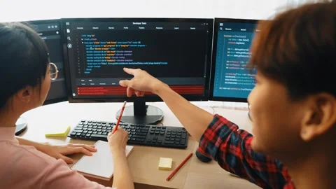 Slow motion back end software developer engineer writing code. Burgeoning Stock Footage 280709242