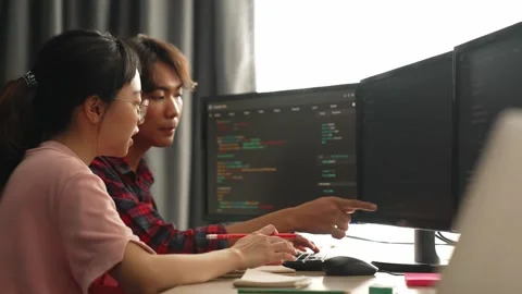 Slow motion back end software developer engineer writing code. Burgeoning Stock Footage 281368393