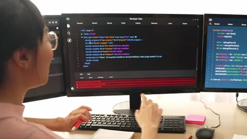 Slow motion back end software developer engineer writing code. Burgeoning Stock Footage 281368522