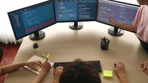 Slow motion back end software developer engineer writing code. Burgeoning Stock Footage 282415670