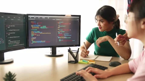 Slow motion back end software developer engineer writing code. Burgeoning Stock Footage 282415842