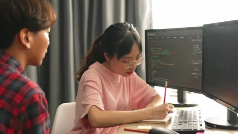 Slow motion back end software developer engineer writing code. Burgeoning Stock Footage 282688444