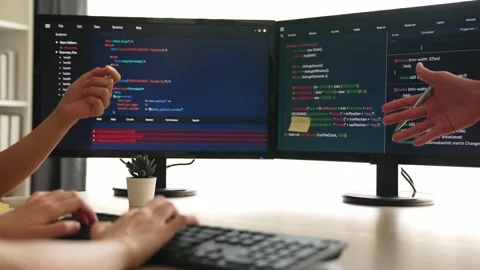 Slow motion back end software developer engineer writing code. Burgeoning Stock Footage 282843913