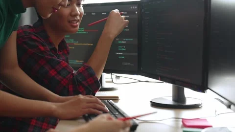 Slow motion back end software developer engineer writing code. Burgeoning Stock Footage 283223802