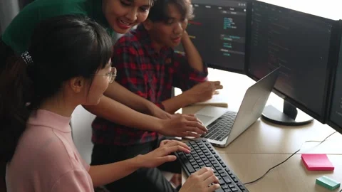 Slow motion back end software developer engineer writing code. Burgeoning Stock Footage 283684633