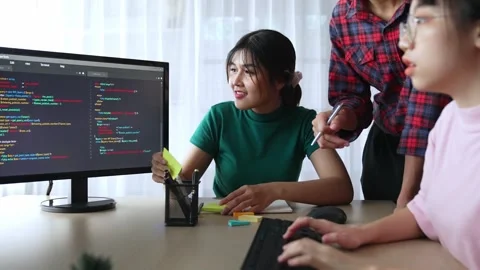 Slow motion back end software developer engineer writing code. Burgeoning Stock Footage 283685366