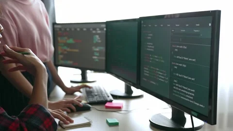 Slow motion back end software developer engineer writing code. Burgeoning Stock Footage 283806044