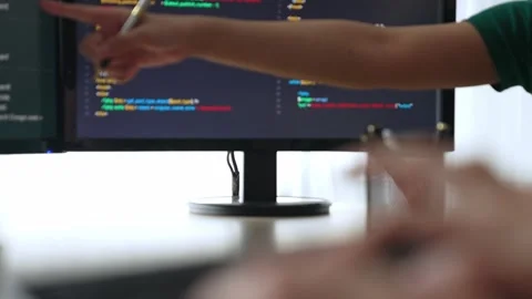Slow motion back end software developer engineer writing code. Burgeoning Stock Footage 283863163