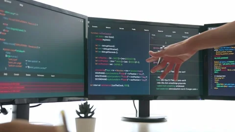 Slow motion back end software developer engineer writing code. Burgeoning Stock Footage 283931045