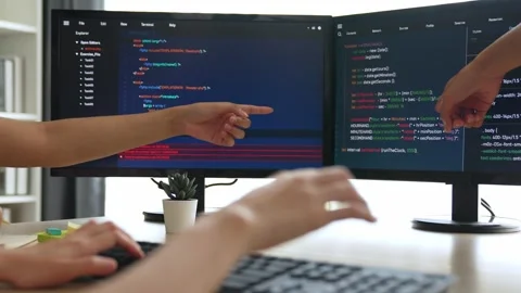 Slow motion back end software developer engineer writing code. Burgeoning Stock Footage 283958122