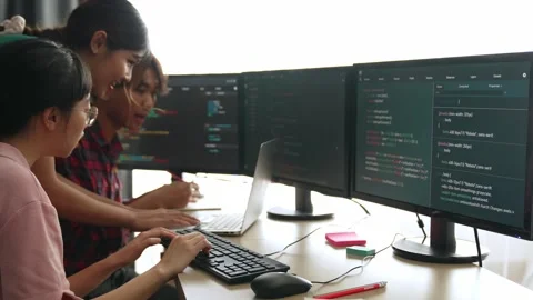 Slow motion back end software developer engineer writing code. Burgeoning Stock Footage 283958373