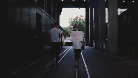 Slow motion back view happy romantic cou... | Stock Video | Pond5